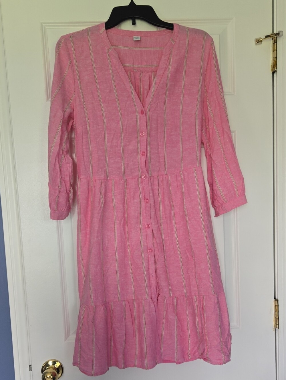Old Navy Pink Striped Button-Front Tiered Ruffle Cottagecore Summer Midi Dress